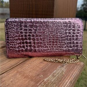 NWOT! Metallic Pink Croc-Embossed Metallic Faux Leather Wallet